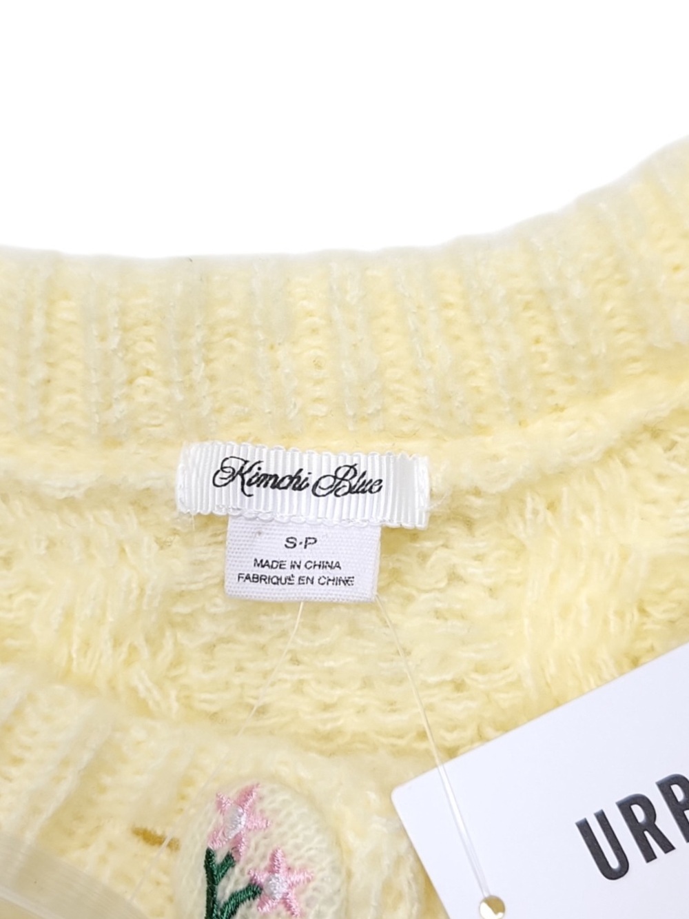 UO Kimchi Blue Maye Floral Button,Short Yellow Cable Knit Cardigan Size:Small - Picture 6 of 10